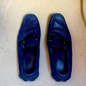 Navy blue mens Ferragmo leather drivers Size 10.5
